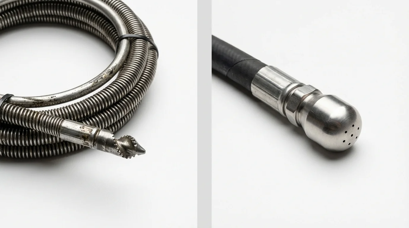 Drain snake cable and hydro jetting nozzle used for drain cleaning in Beulaville, NC