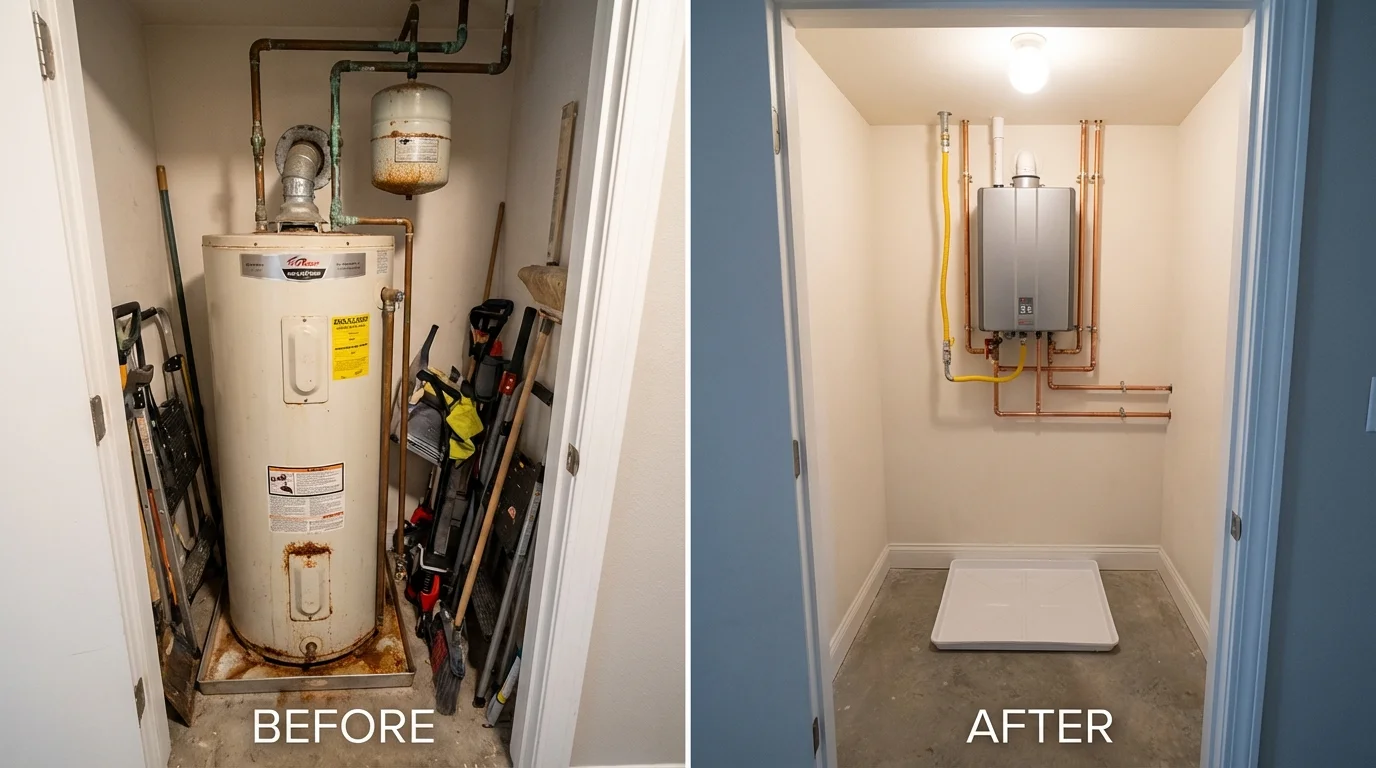 Tank water heater versus wall-mounted tankless unit comparison for Beulaville, NC homeowners